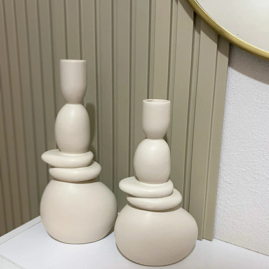 Taş Mumluk 2’Li Bej