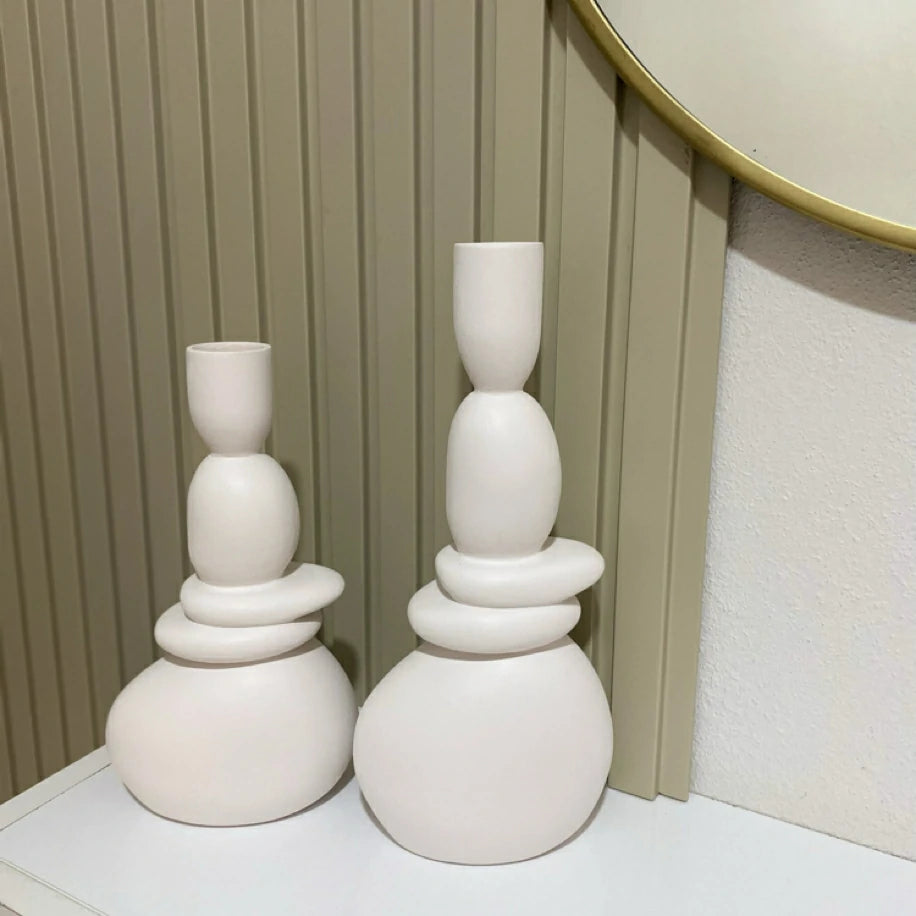 Taş Mumluk 2’Li Beyaz